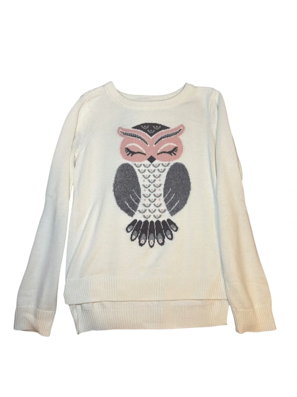 The Children's Place Cream Sweater with Pink and Gray Owl